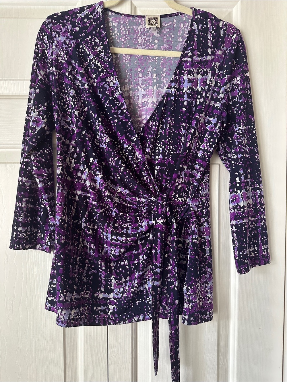 Anne Klein Purple Printed Wrap-Front Blouse